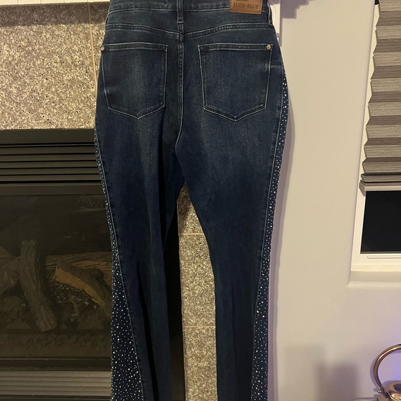 Judy Blue Dark Blue Flare Jeans with Rhinestone Accents - Picture 8 of 14